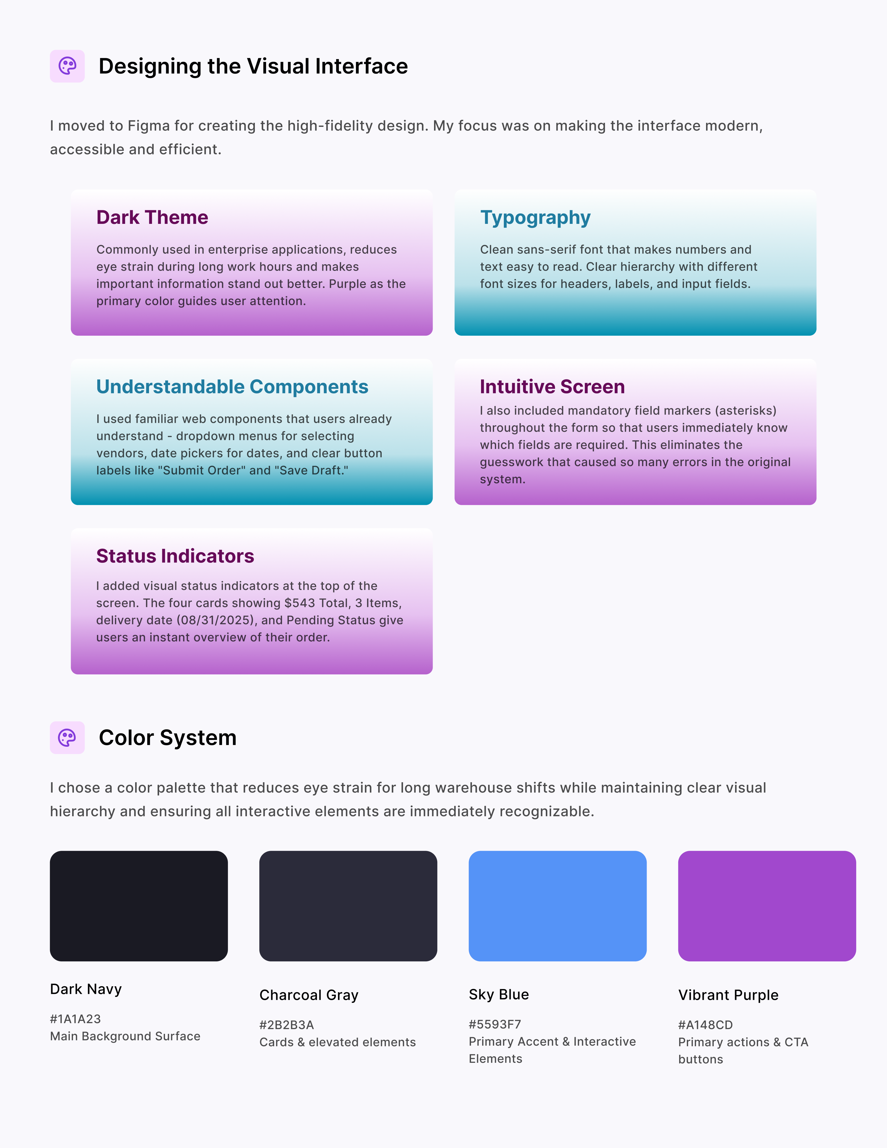 Visual Interface Design — Dark Theme, Typography & Color System